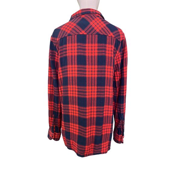 Gap Red Navy Double Cloth Plaid Polka Dot Boyfriend Shirt Heavyweight Cotton XL - Picture 4 of 7